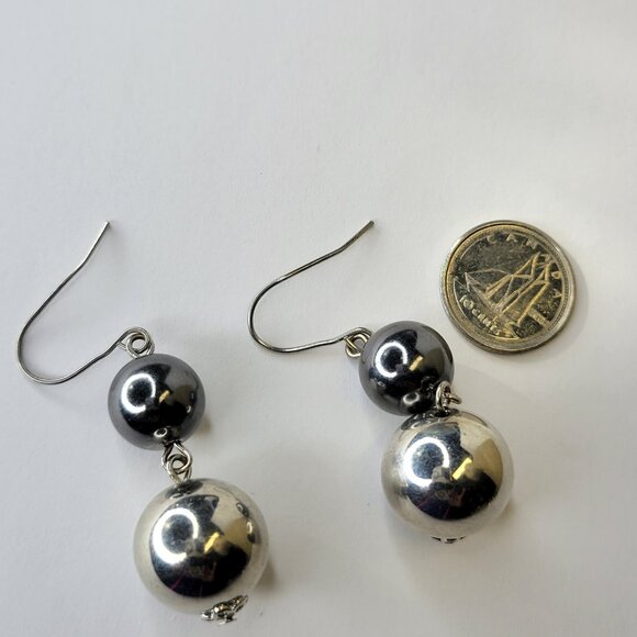 Grey And Silver Ball Drop Earrings - Picture 3 of 3
